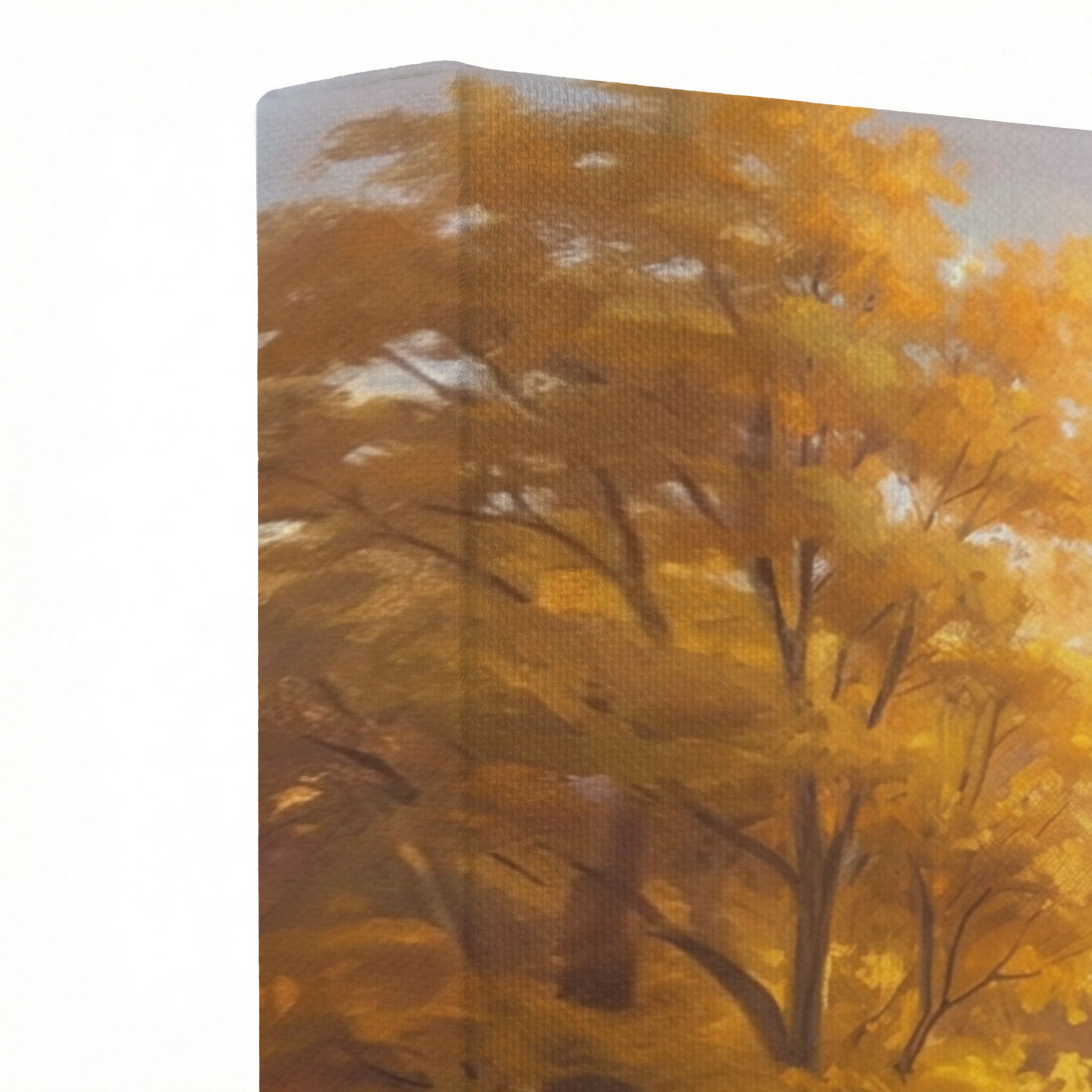 Close-up of Jesus Good Shepherd canvas print showing thick oil painting texture and autumn leaves