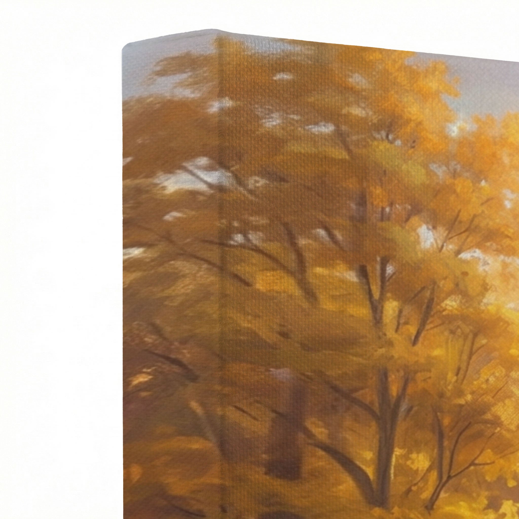 Close-up of Jesus Good Shepherd canvas print showing thick oil painting texture and autumn leaves