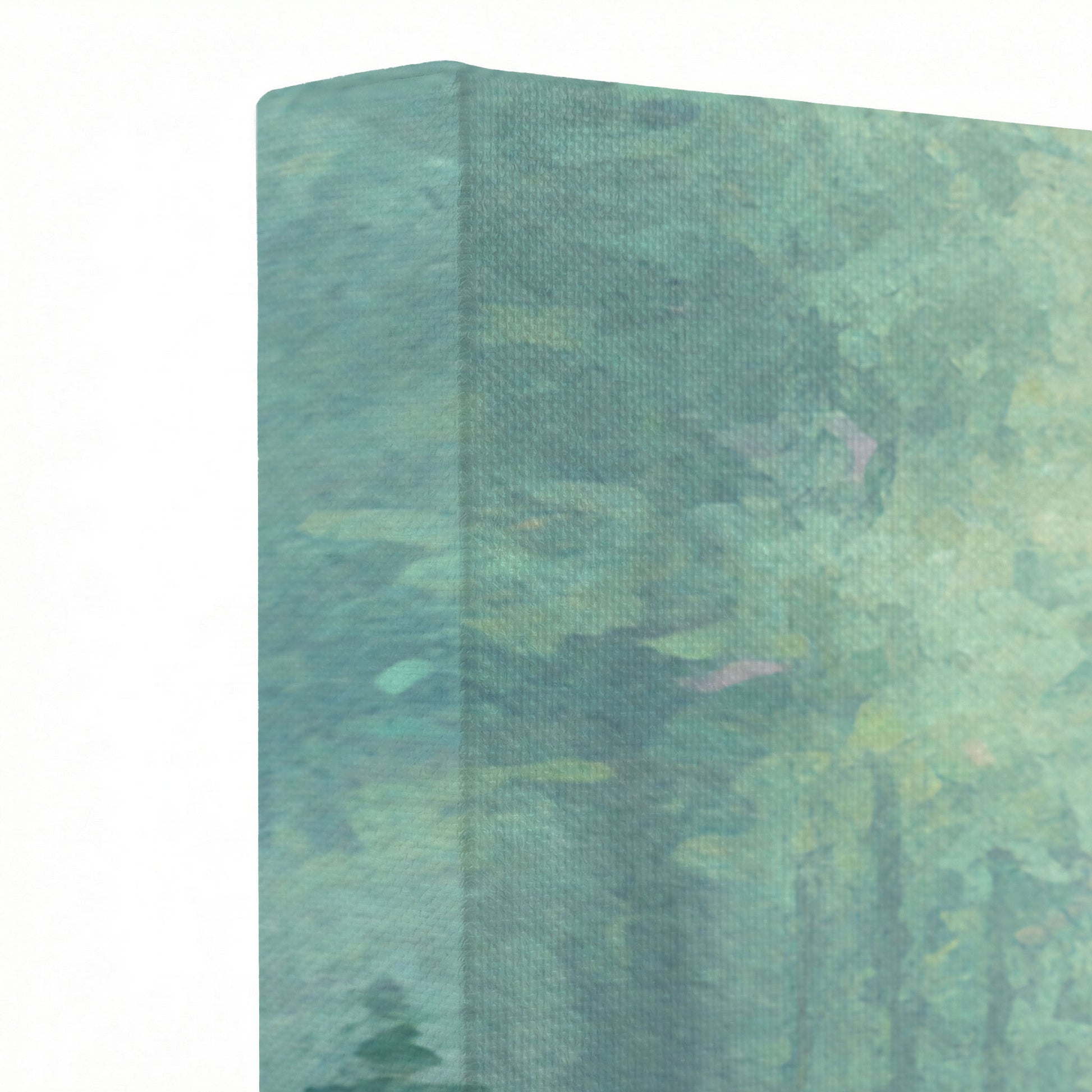 Close-up of Jesus by pond canvas print showing thick oil painting texture and divine light reflection