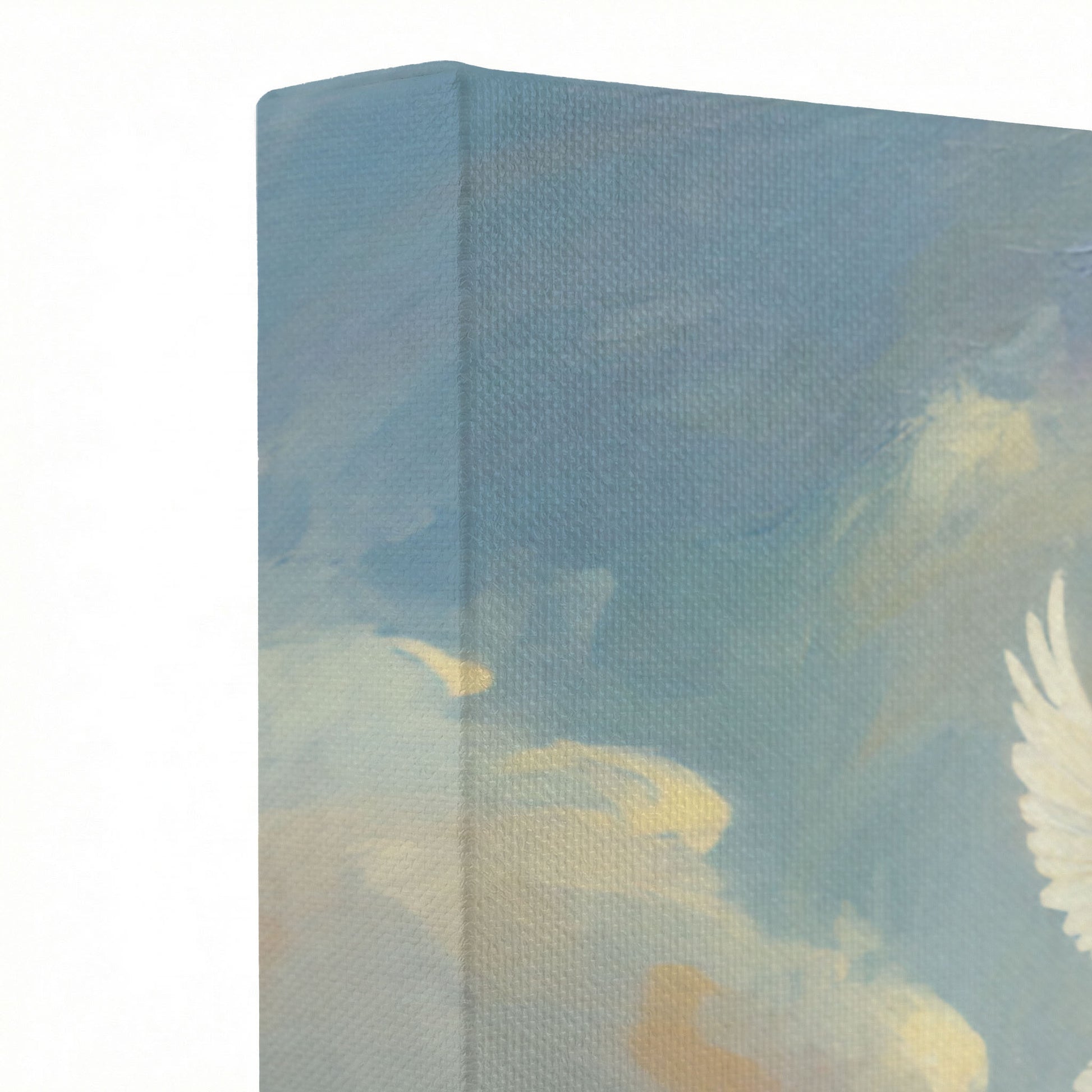 Close-up of Jesus releasing doves canvas print showing thick oil painting texture and radiant light