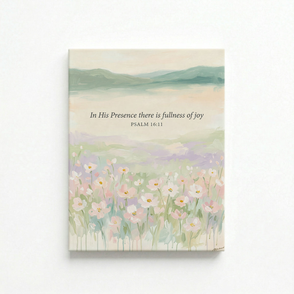 Vertical canvas with Psalm 16:11 scripture and pastel watercolor flowers on white background