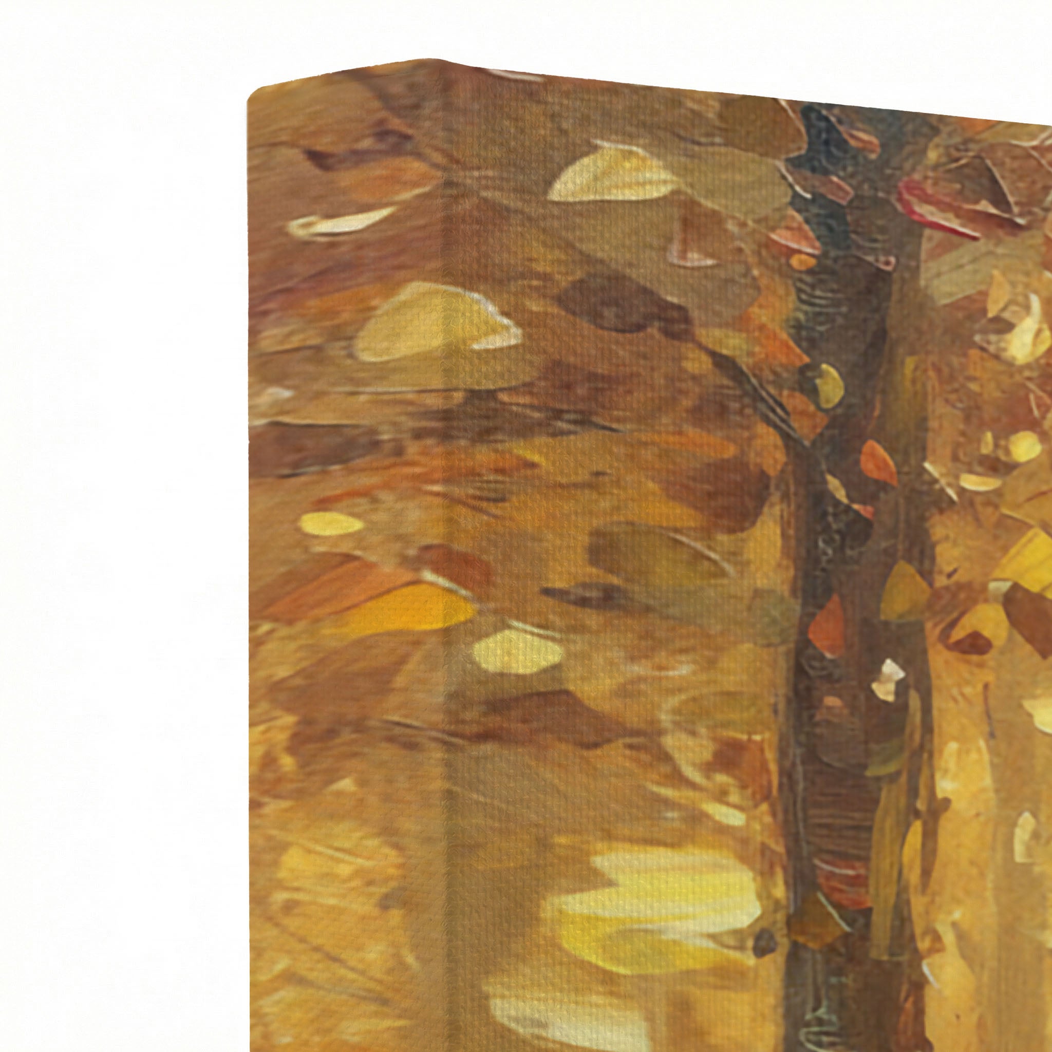 Close-up of Jesus Good Shepherd forest canvas print showing thick oil painting texture and warm golden tones