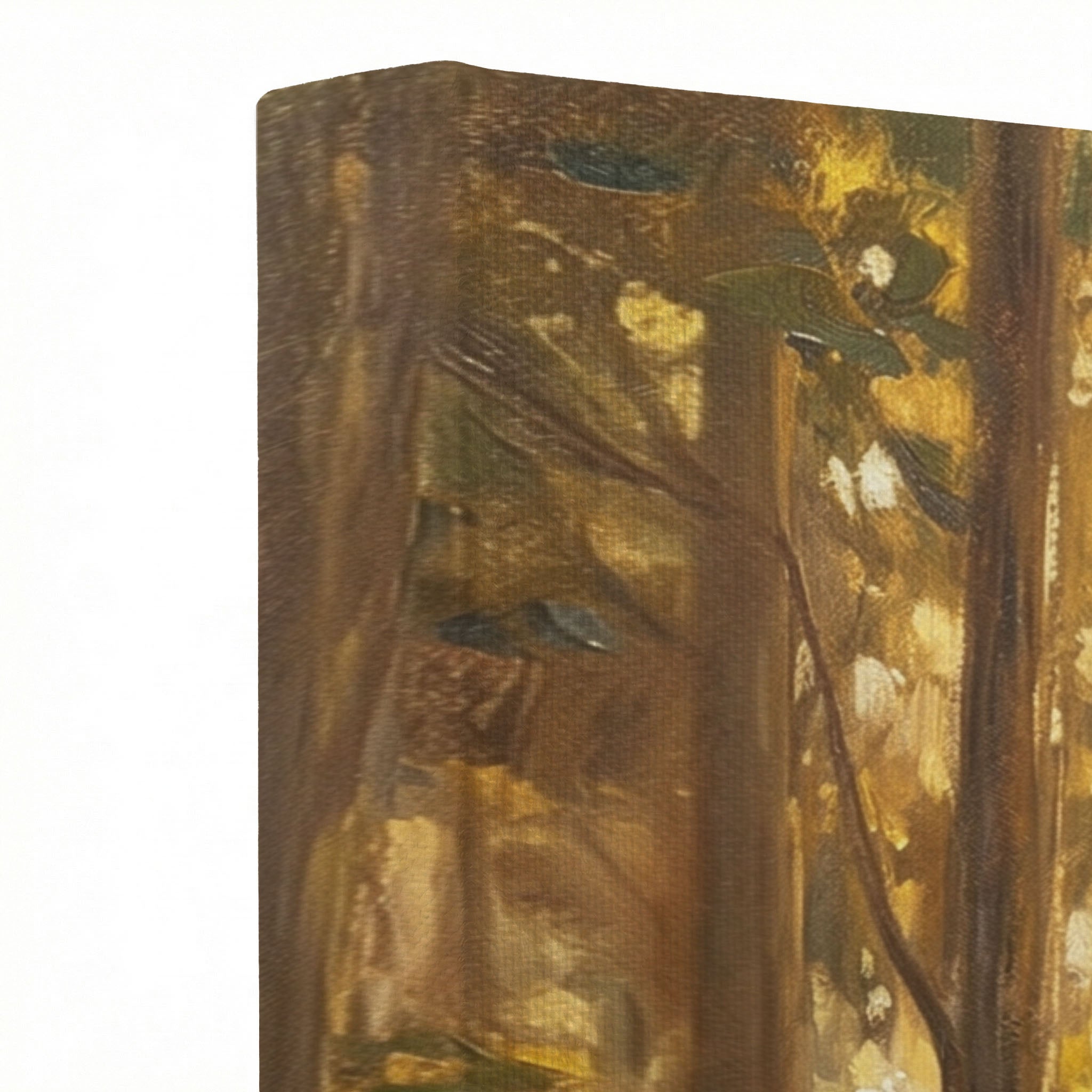 Close-up of Jesus Good Shepherd canvas showing thick oil painting brushstrokes and golden light textures
